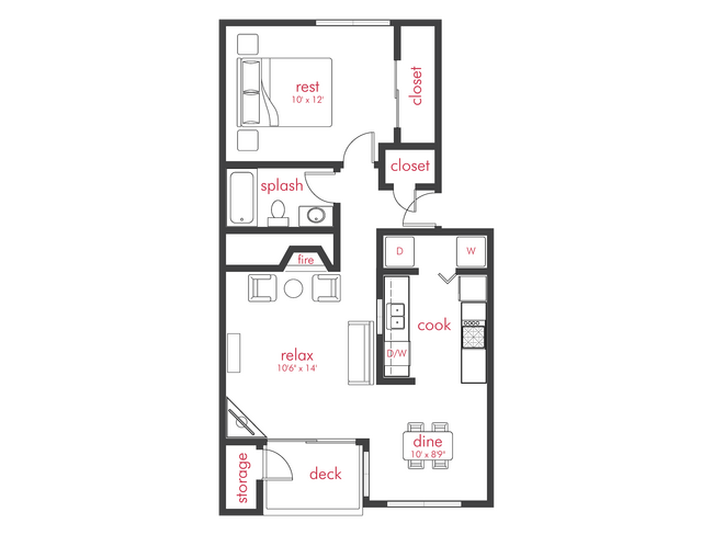 1 Bed, 1 Bath C BB-BB202 floor plan